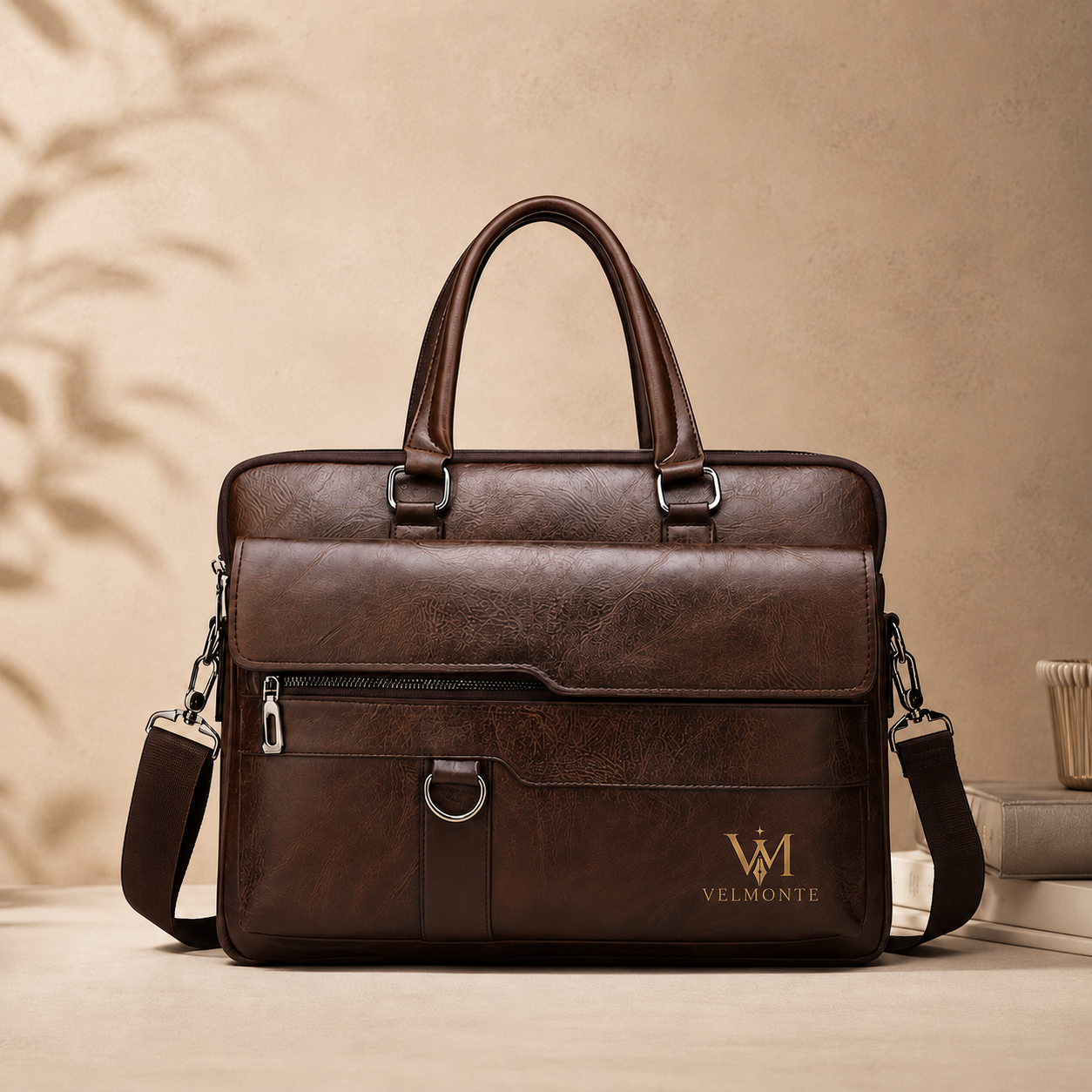 Velmonte Men’s Vintage Brown Business Briefcase